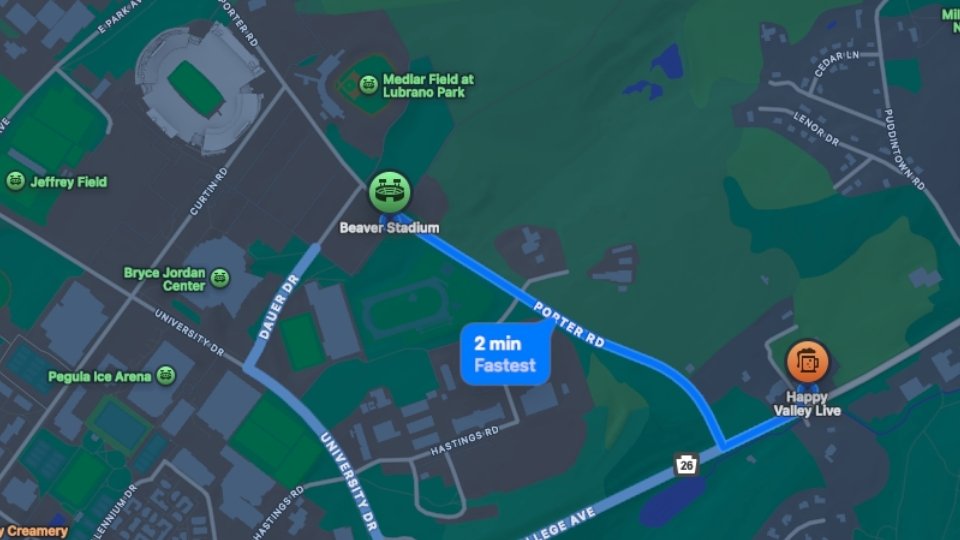 Directions from Beaver Stadium to Happy Valley Live